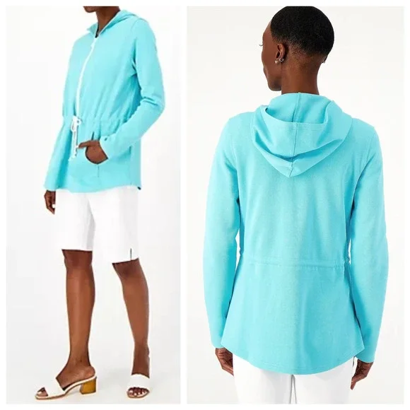 Belle by Kim Gravel Perfect Pique Haute Zip Anorak Aqua Blue Womens Plus Size 4X - Picture 1 of 14